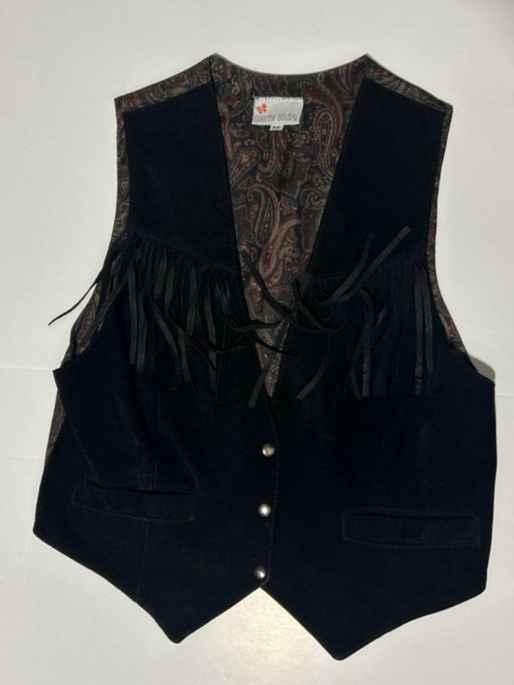 Vintage Marie Claire Black Suede Fringe Vest M